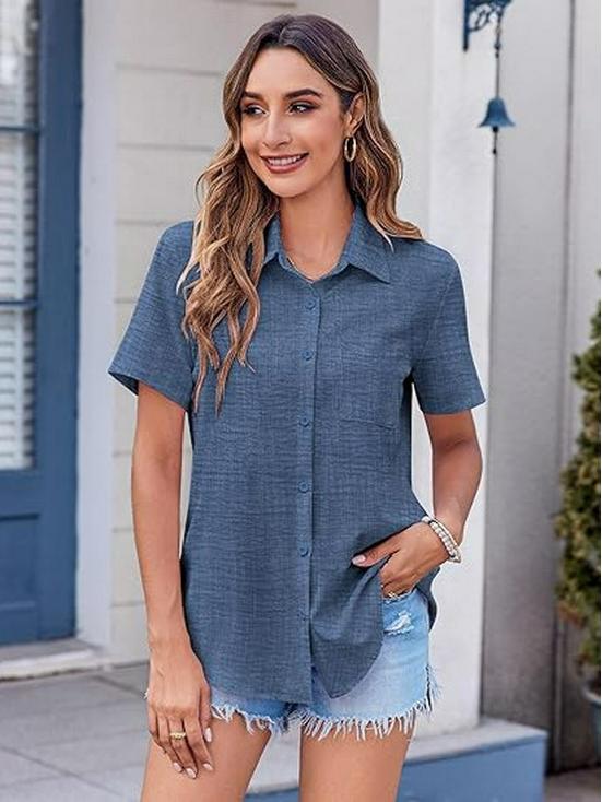 2026 Spring/Summer Retro Slim Solid Color Lapel Short Sleeve Women's Shirt