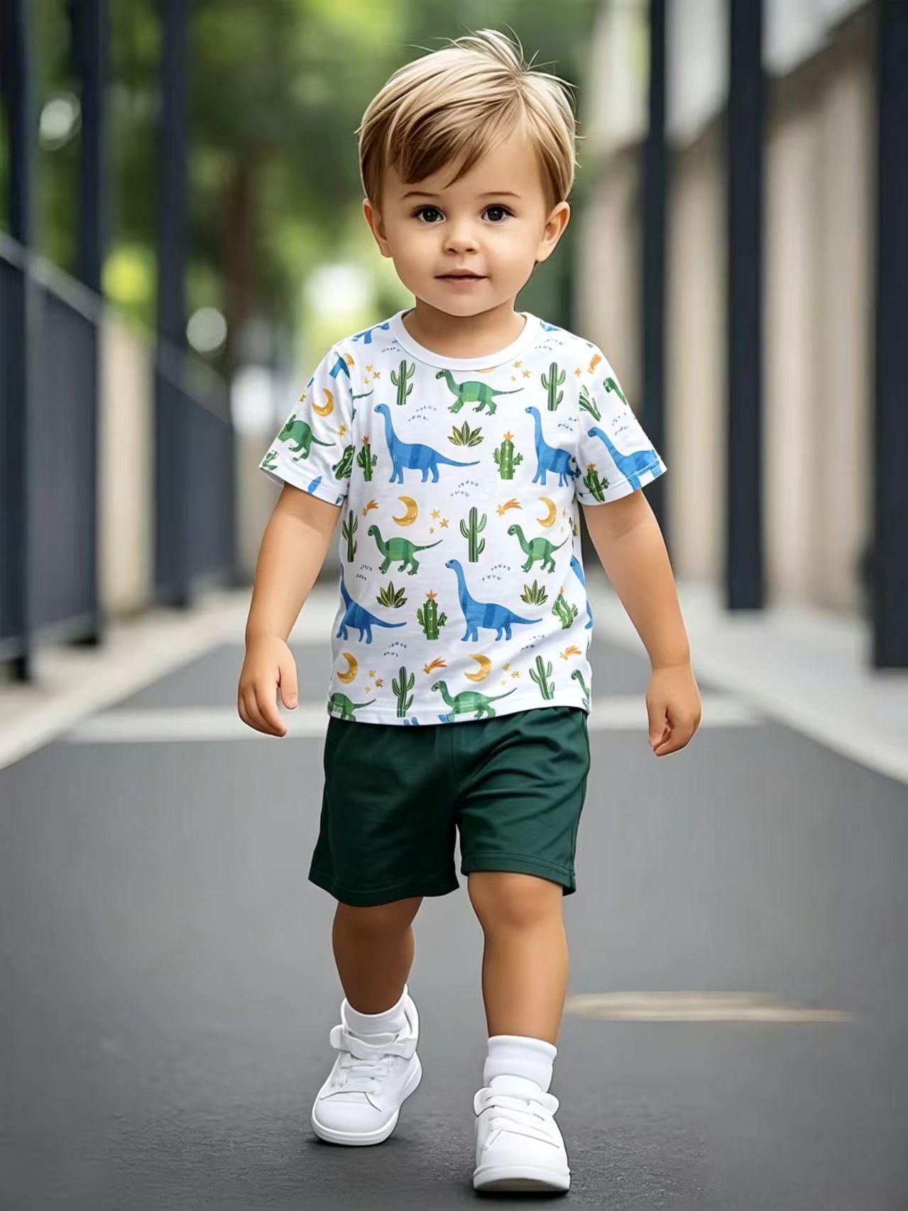 

Toddler Boys Cute Desert Dinosaur Print 2-Piece Outfit, Summer Casual Clothes for Kids, Perfect for Playwear & Outdoor 5-6Y білий
