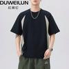 Men's Beige Raglan Sleeve T-Shirt Casual Loose Fit Color Block Short Sleeve Top