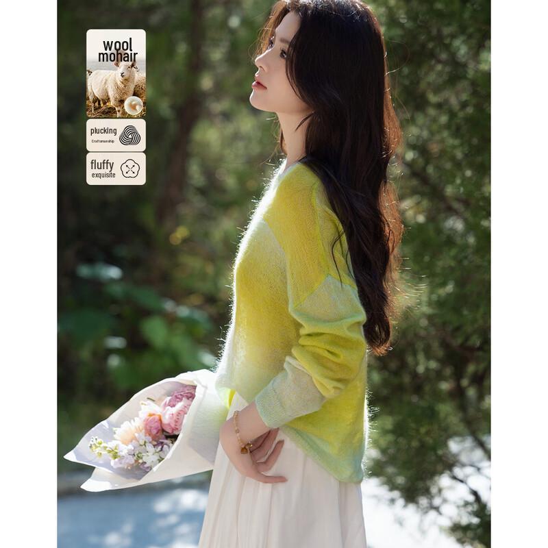 Demana Spring V-Neck Irregular Gradient Knit Sweater S