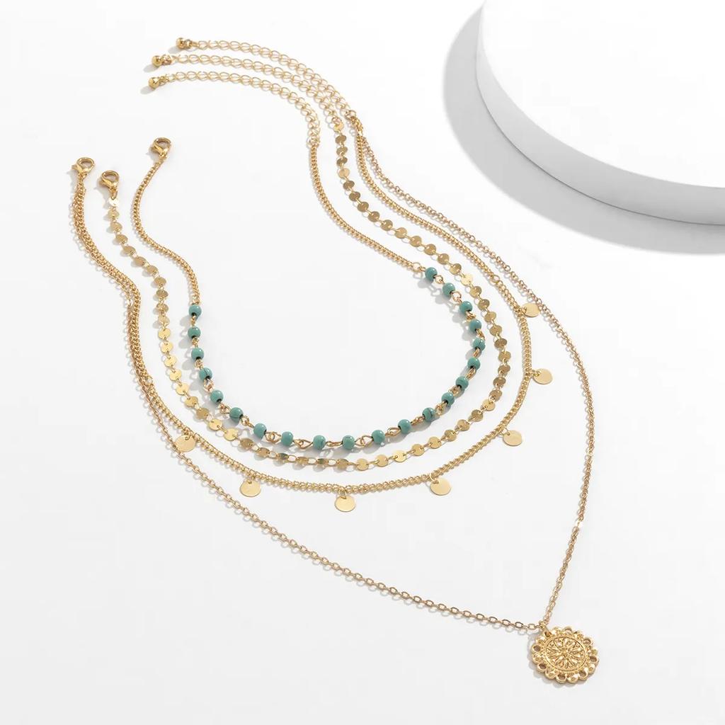 4ks/Sada Boho Kamenný Květinový Talíř Přívěsek Choker Náhrdelník pro Ženy Vintage Zlatá Barva Nastavitelný Řetízek Estetické Šperky Dárek