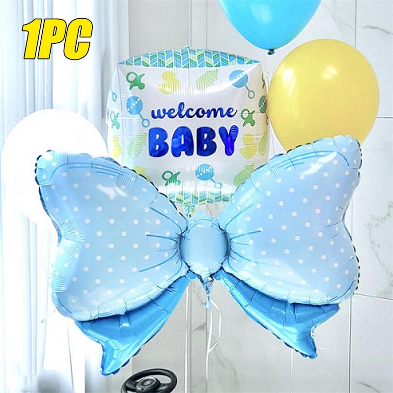 1/10/20PCS Ins Style Powder Blue Bow Shaped Aluminium Film Balloon Happy Birthday 100 Days Children Baby Party Photo Props