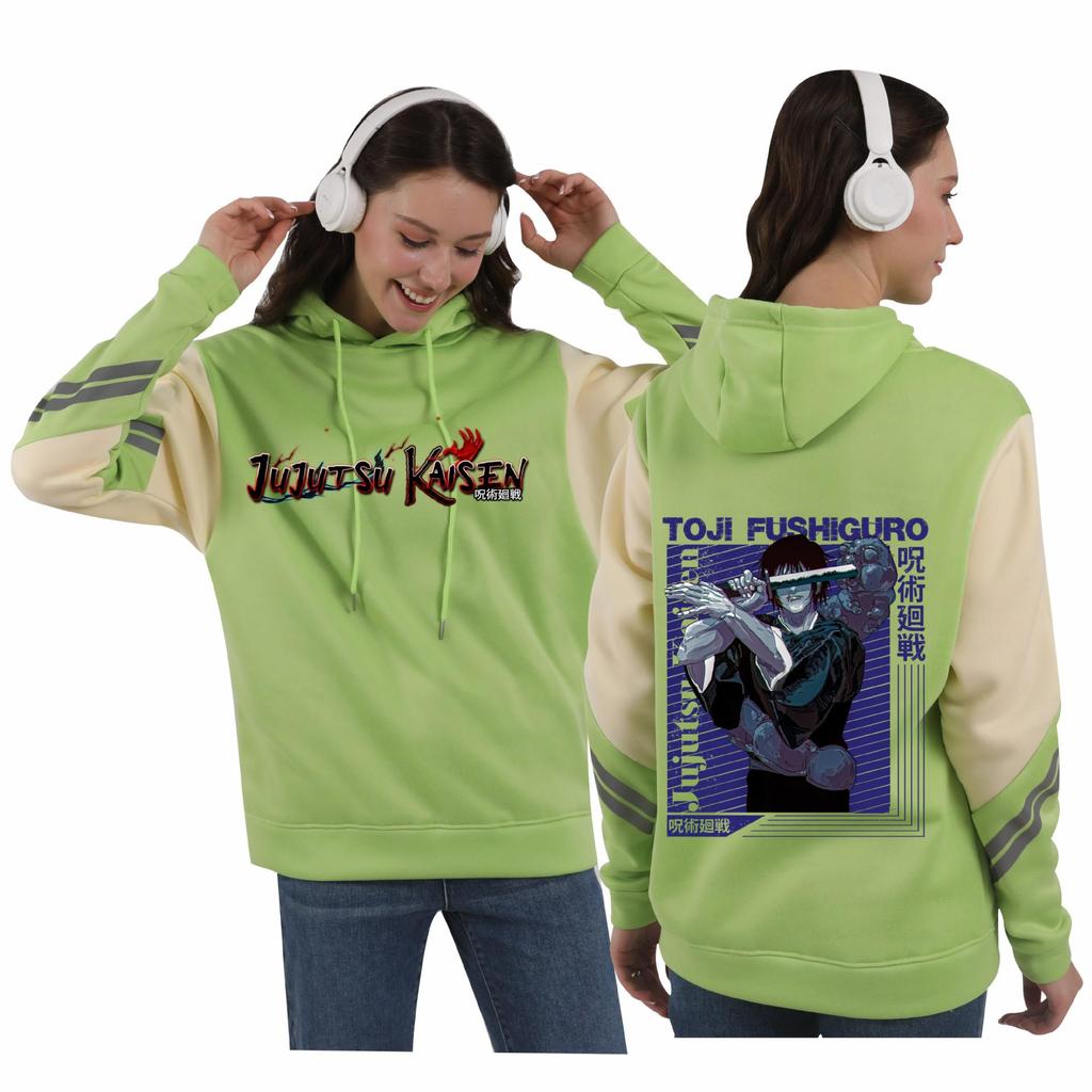 Jujutsu Kaisen Unisex Autumn-Winter Color Block Fleece Hoodie