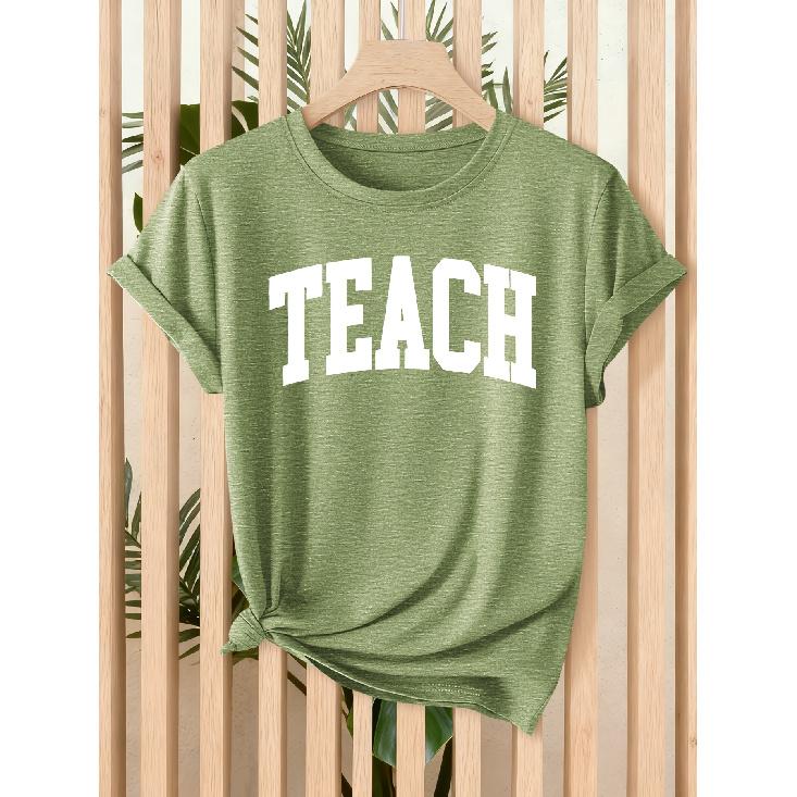 Simple TEACH Letter print women's clothing T Shirt 2026 Spring and summer casual short-sleeve shirt Casual loose-fitting slimming top for daily