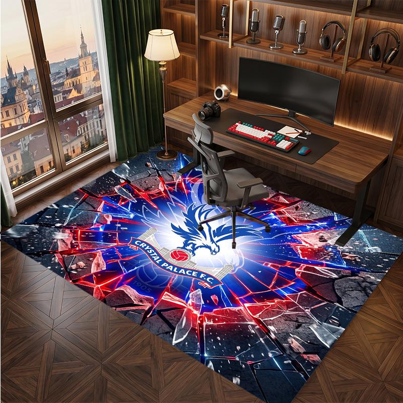 Crystal Palace Football Print Crystal Velvet Rug, Comfortable Water Absorbent Non Slip Indoor Floor Carpet