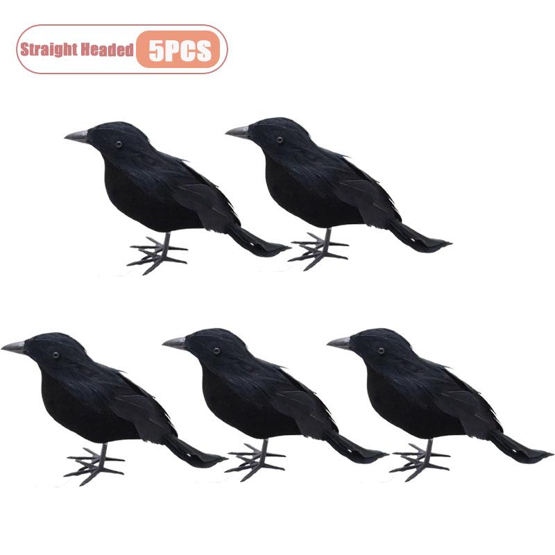 1-9PCS Artificial Black Raven Flocked Feathers Halloween Ghost Party Decoration Spooky Bird Model for Graveyard Scene Prop Favor