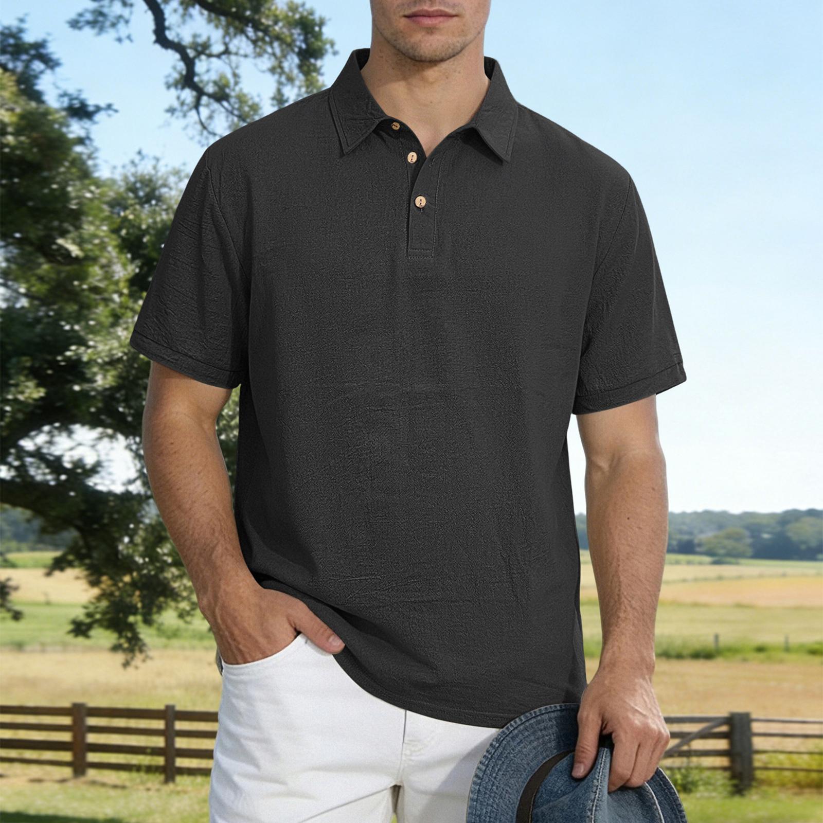 Men s Short Sleeve Lap Button V-Neck Casual T-Shirt With Pocket M