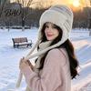 Travel Essential Headgear Women Trapper Hat, Wool Blend Knitted Hat with Ear Flaps, Fuzzy Cold Weather Headwear Trim, Warm Winter Knit for Hiking