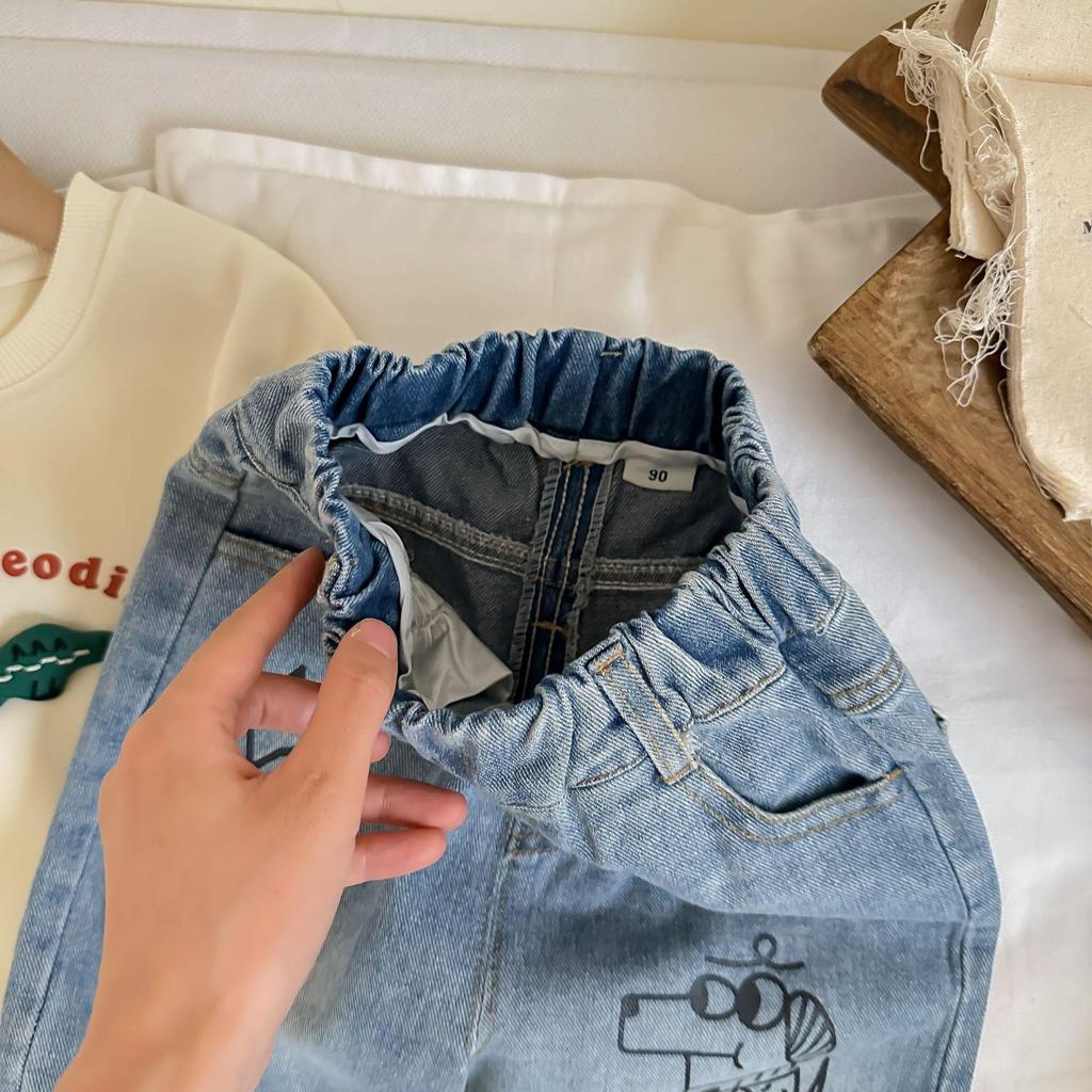 Spring/Autumn Kids' Cartoon Jeans - Boys' Casual Loose Fit Long Pants for Toddlers & Little Children