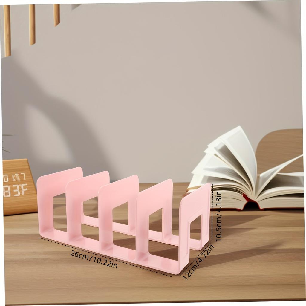4-Pack Four-Section Bookends, Desktop Book Organizer with Dividers, Desk Shelf, Book Stand, Bookshelf