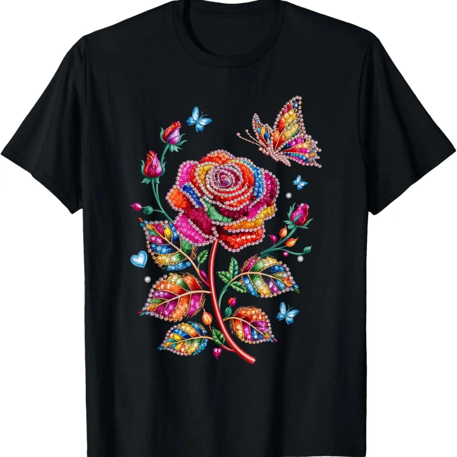 

Vibrant Multi-Colored Rose with Butterflies T-Shirt S чёрный