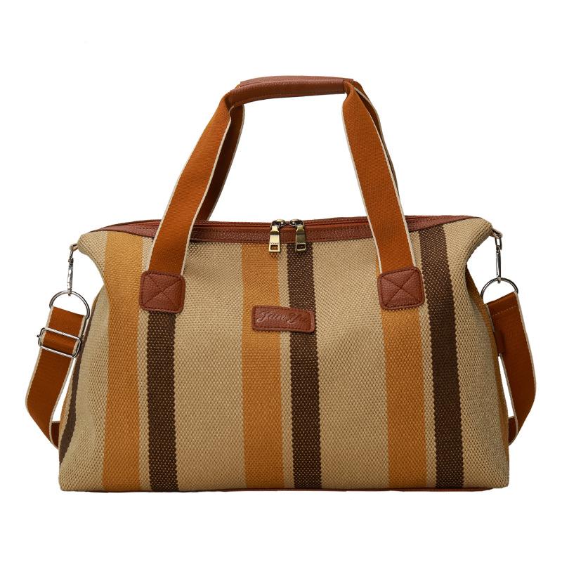 Striped Canvas Women's Travel Bag - Japanese Style, Large Capacity, Handheld, Single Shoulder, Crossbody Bag