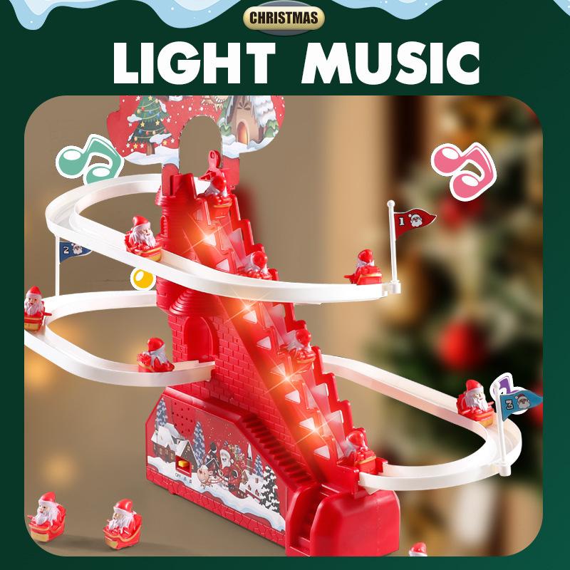 Stunning Santa Claus Climb Stairs Toy Track Slide Christmas Light Music Toy New Year Gift Boy And Girl Toy Home Decoration