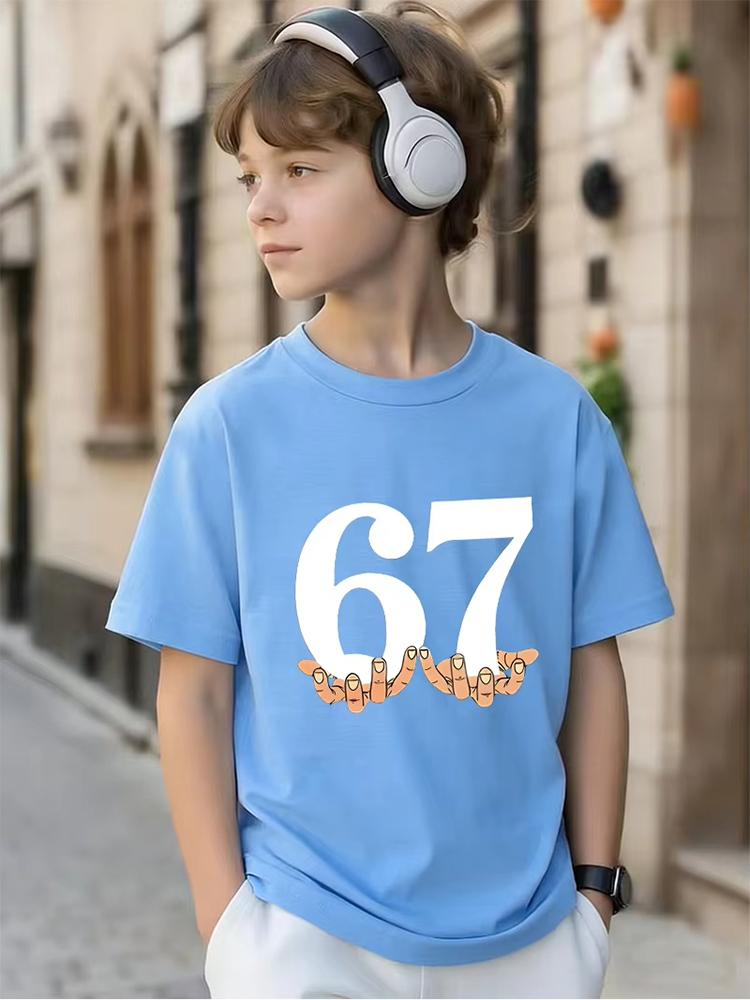 Kids Black 67 Number with Hands Graphic TShirt Soft Cotton Minimalist Tee for Boys  Girlsdf0180