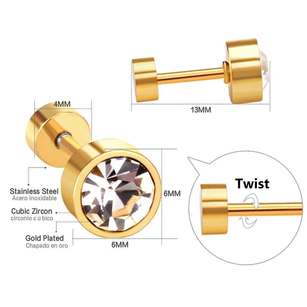 LUXUSTEEL 3mm-7mm Schwarz Weiß Zirkonia Zirkon Stecker Ohrringe Für Damen Herren Kristall Schraube Edelstahl Schmuck Kein Verblassen Allergiefrei