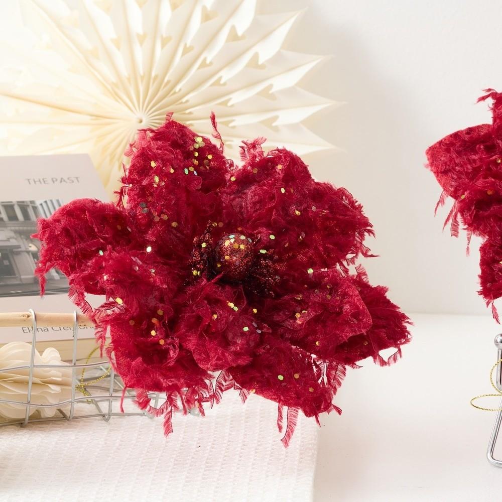Neue 22cm Weinrot Künstliche Weihnachtssternblume Glitzer Funkelnde Weihnachten Glitzer Blume Pailletten Pailletten Blume Heimdekoration