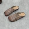 Johnature Genuine Leather Woven Slippers Handmade Comfortable Breathable Soft Soled Women's Slip-on Shoes