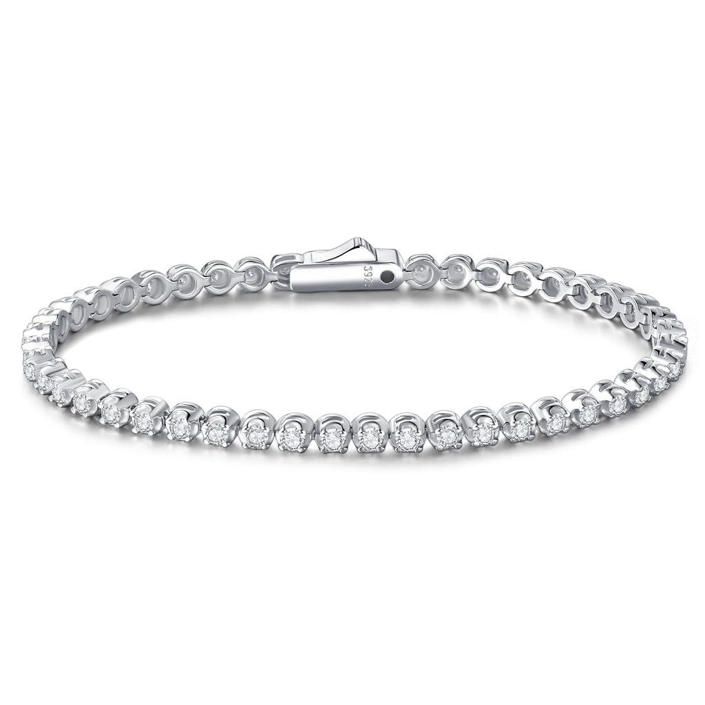 FANCIME Tennis Bracelet for Men and 48 Moissanite Round Sterling Brand or any other Women, 17cm, 2.8mm Wide, Stones, Cut, Silver, Unisex, Name, Gift,