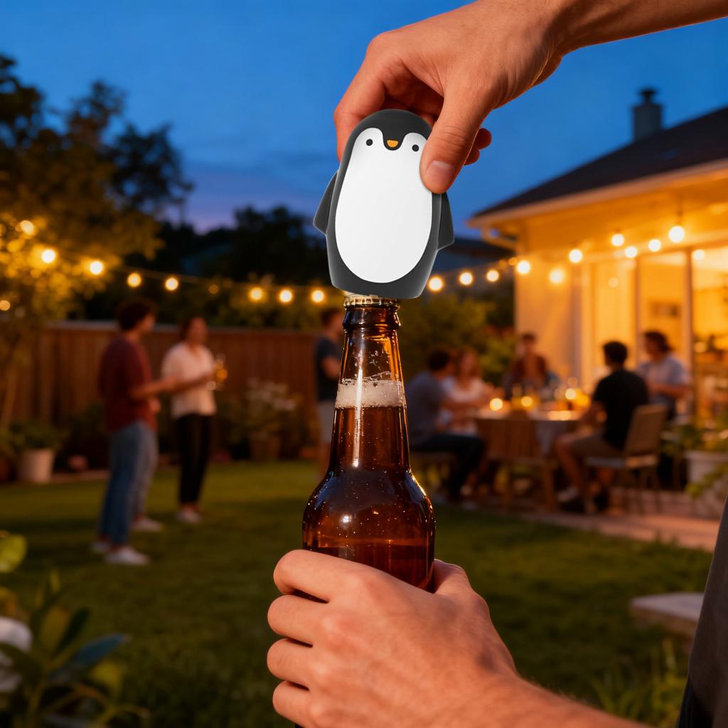 Penguin Bottle Opener – Magnetic Cap Catcher, Automatic Push Down Off Beer And Opener, Fun For Home Bar Camping And Parties