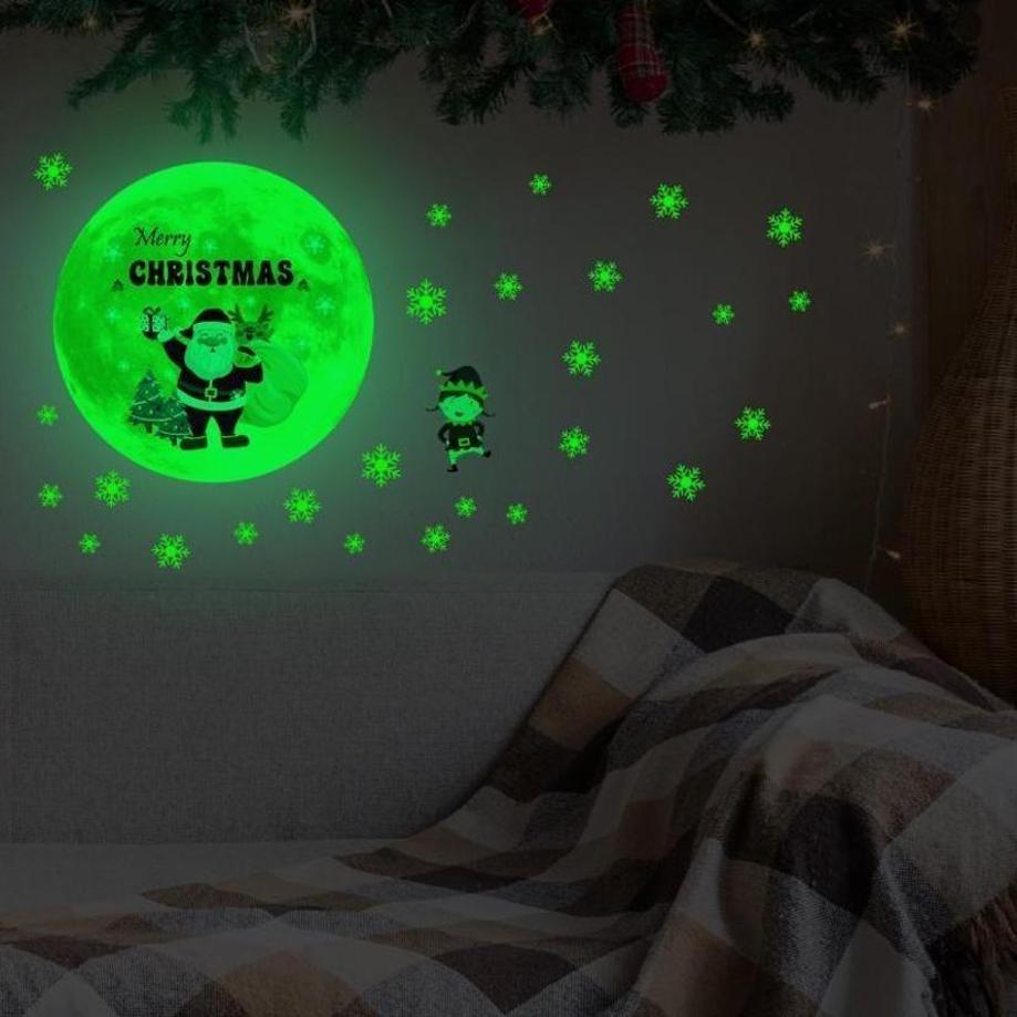 1 Pcs Glow Moon Snowflake Christmas Wall Sticker Paper Glow Room Decoration Wall Decal Self Adhesive