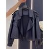 Spring and autumn design sense loose retro black leather jacket short jacket women small locomotive style