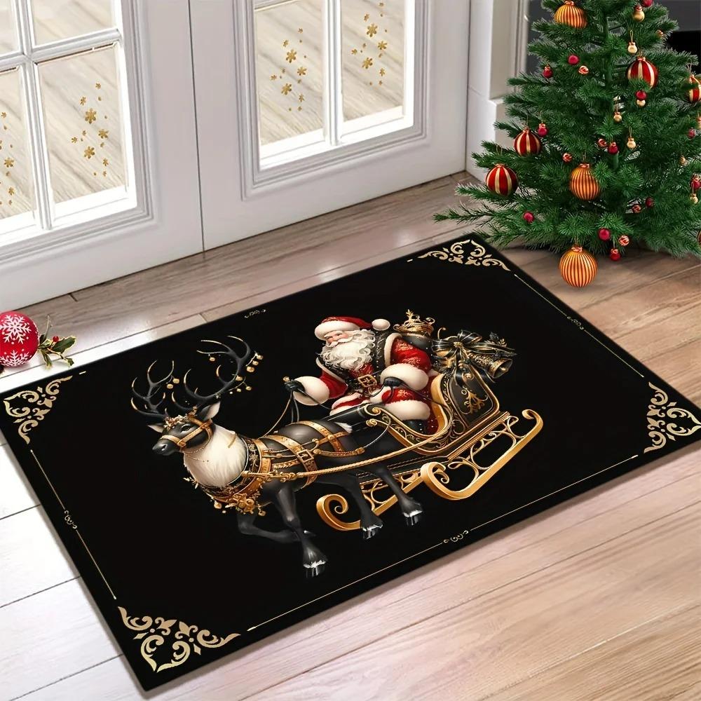 VIKAMA Black Christmas Doormat Non-Slip Washable Area Rug for Bedroom Living Room Playroom Nursery Christmas Home Decoration