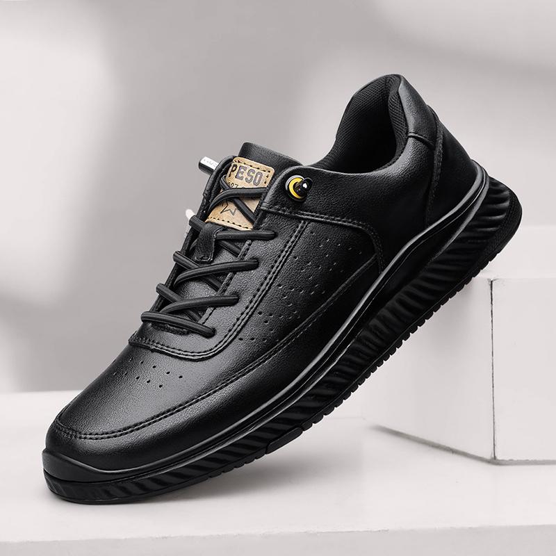 Fashion Classic Genuine Leather Men's Skateboarding Shoes Comfy Warm Snow Shoes Versatile Travel Sneakers Solid Color Man Sports Shoes