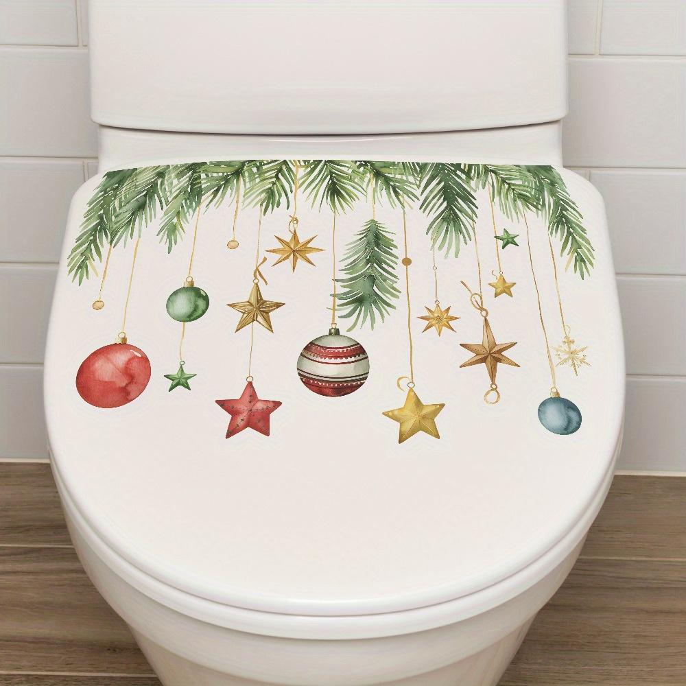1pc Christmas Festive Toilet Lid Decal with Pine Garland, Berries, and Baubles, Self-Adhesive Christmas Decoration Sticker