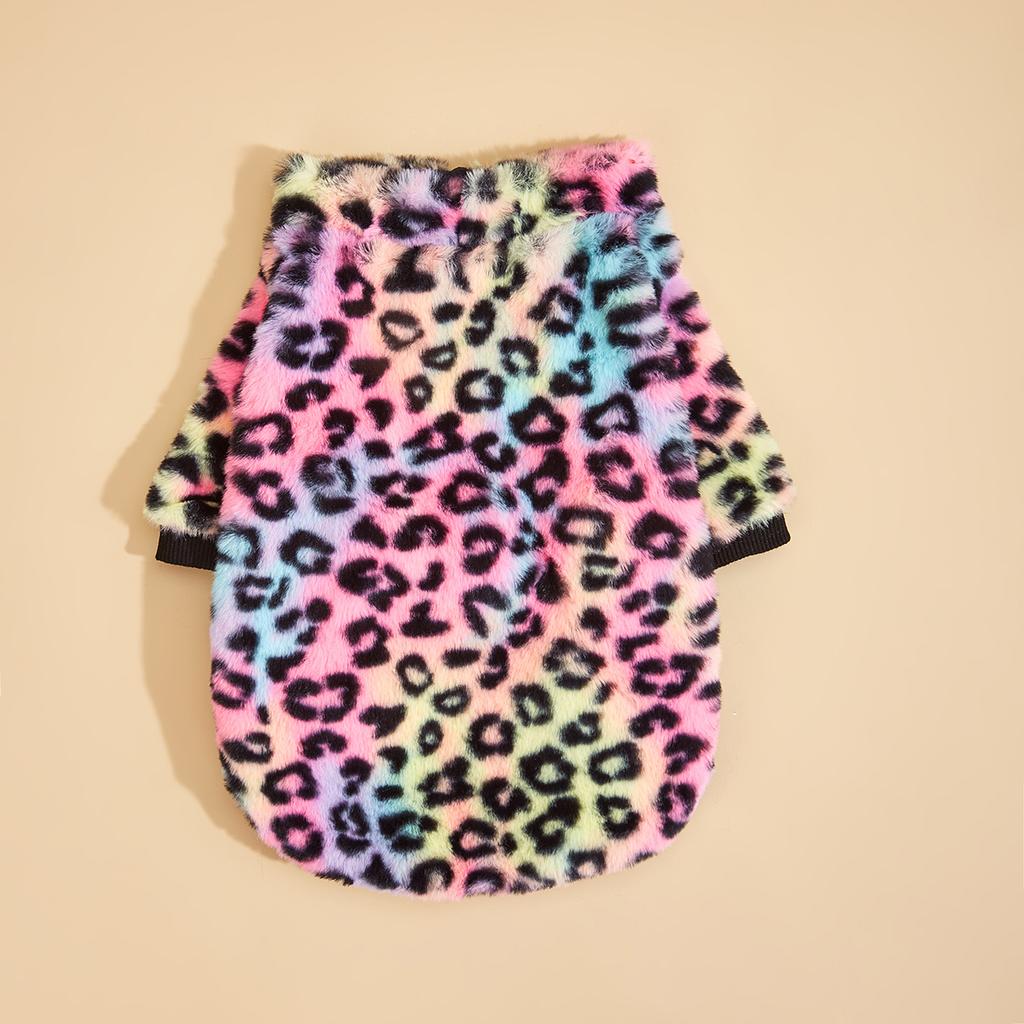 Haustierkleidung für Hund Katze Welpe Tanktop Bunt Leopard Fuzzy Mantel Sweatshirt Hundeoutfits für Kleine Mittelgroße Hunde für Herbst Winter