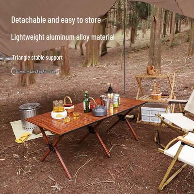 Portable Aluminum Alloy Folding Table for Outdoor Camping & Beach – Wood Grain Finish