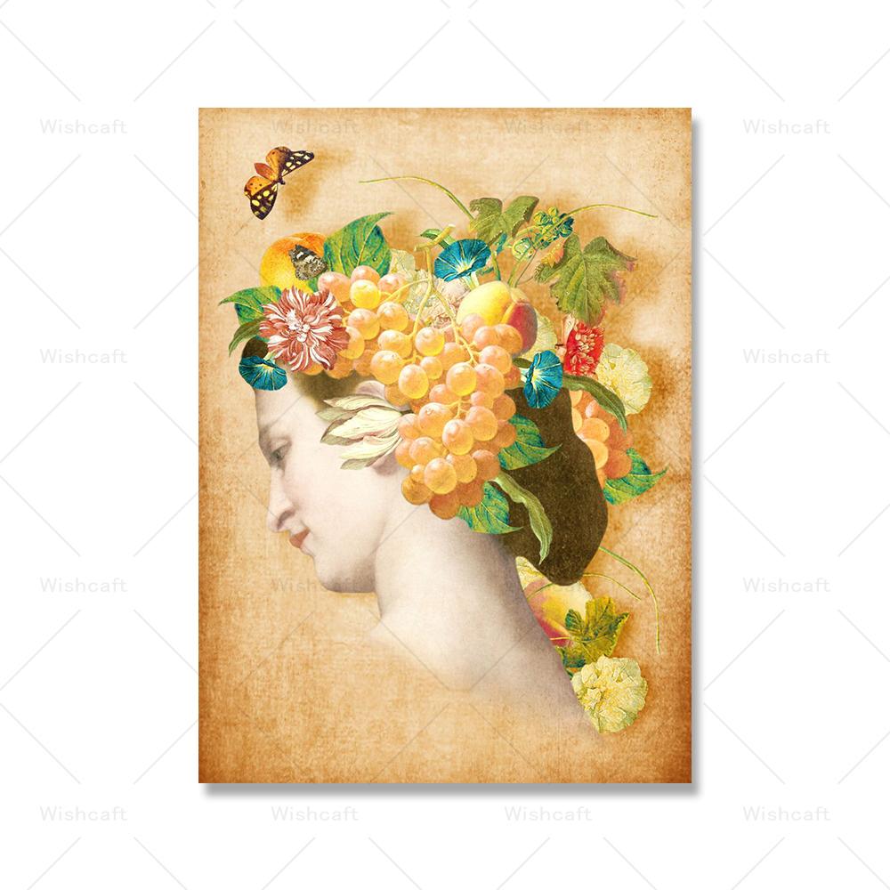 

Богини Земли, винтажный постер, художественный декор, принты, настенная ретро-девушка с виноградом на голове, холст, картина, декор для кухни и комнаты 21x30cm No Framed