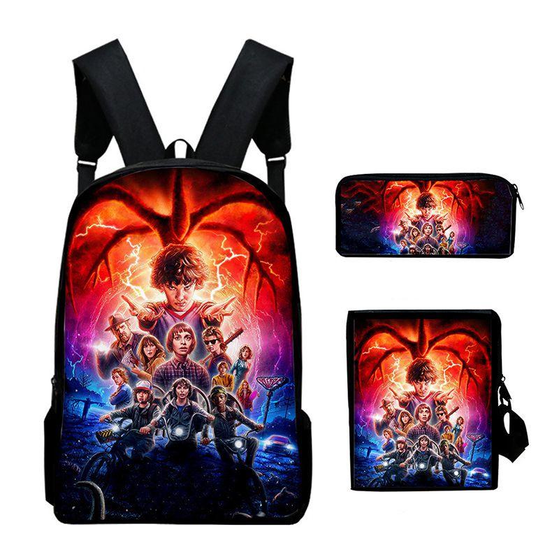 Stranger Things Waterproof Backpack Set 3pcs Crossbody Bag Pencil Bag Included