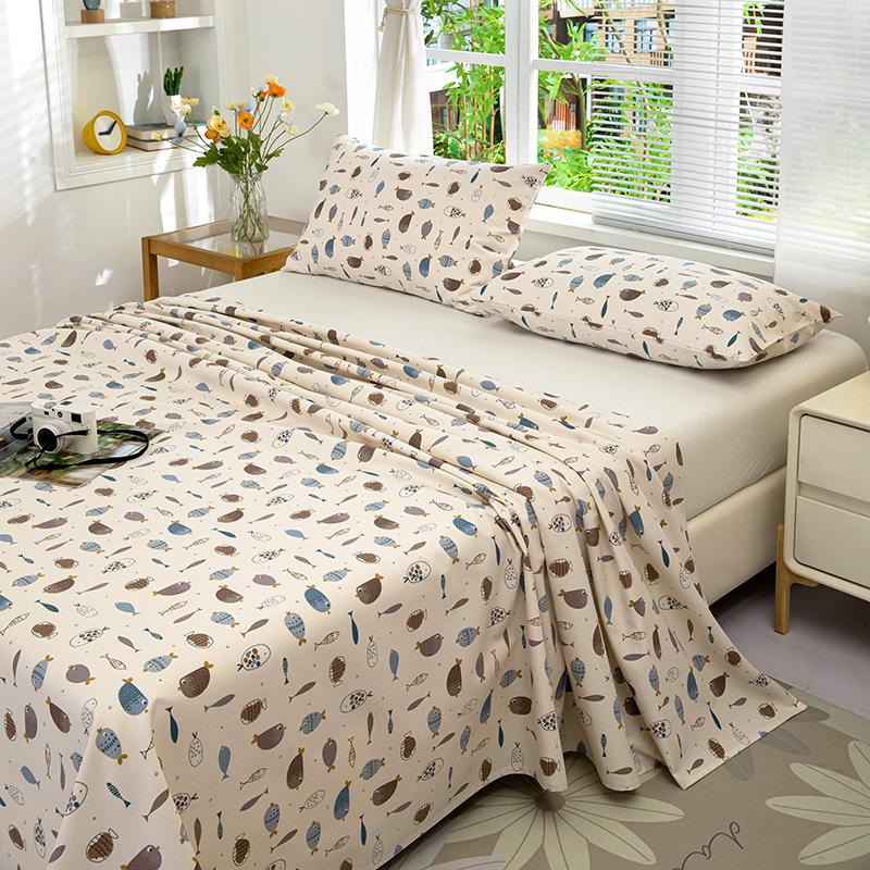 Cotton Thickened Bed Sheet 1pc Plant Flowers Printed Single Double Top King Sheets Pure Cotton Single Size Kids Bed Linen