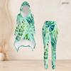 Women Plus Size Two Piece Set Hooded Long Sleeve High Low Top Tropical Leaf Printed Fitted Pants
