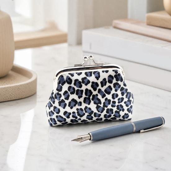 Leopard Print Coin Purse Fabric Change Purse Retro Kiss Lock Coin Pouch for Cash