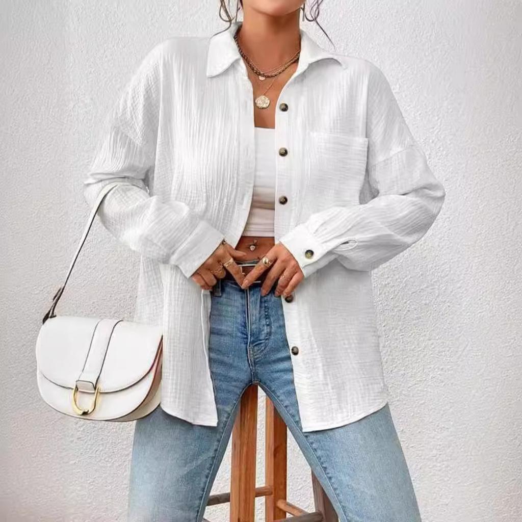 Fall Women's High-end Drop Shoulder Batwing Long Sleeve Shirt, European & American Style Blouse for Cross-border