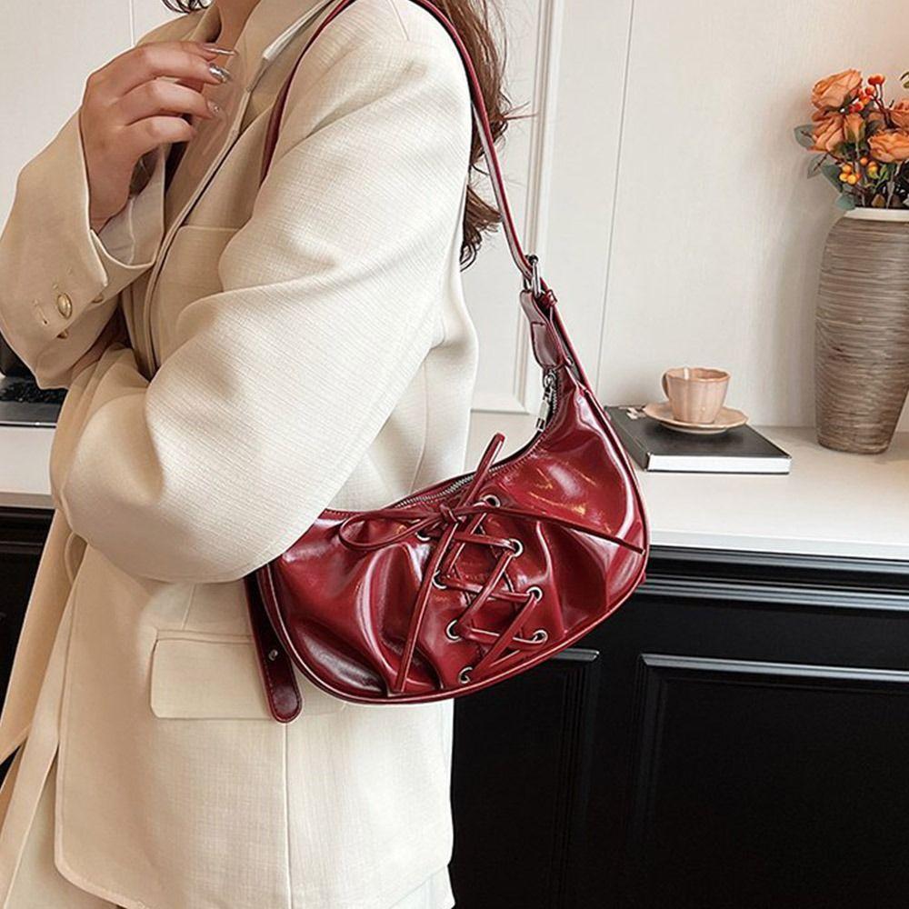 New PU Leather Women Shoulder Bag Pleated Casual Handbags Retro Large Capacity Crossbody Messenger Bag Daily Use