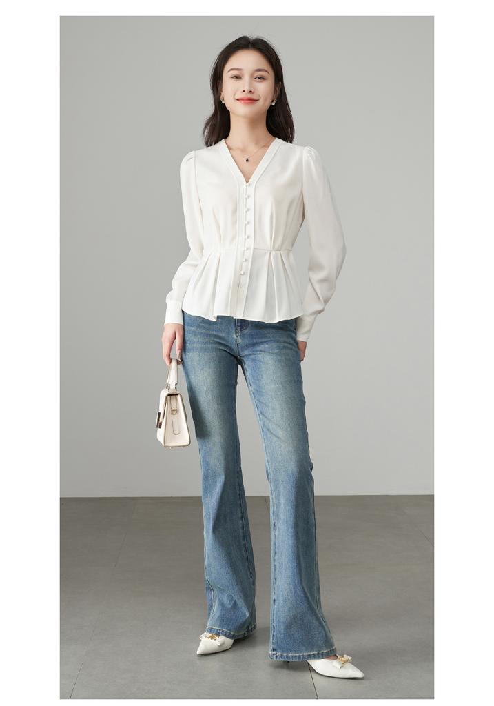 Design Sense Pinch Pleats Tucked Waist Slimming Shirt for Women