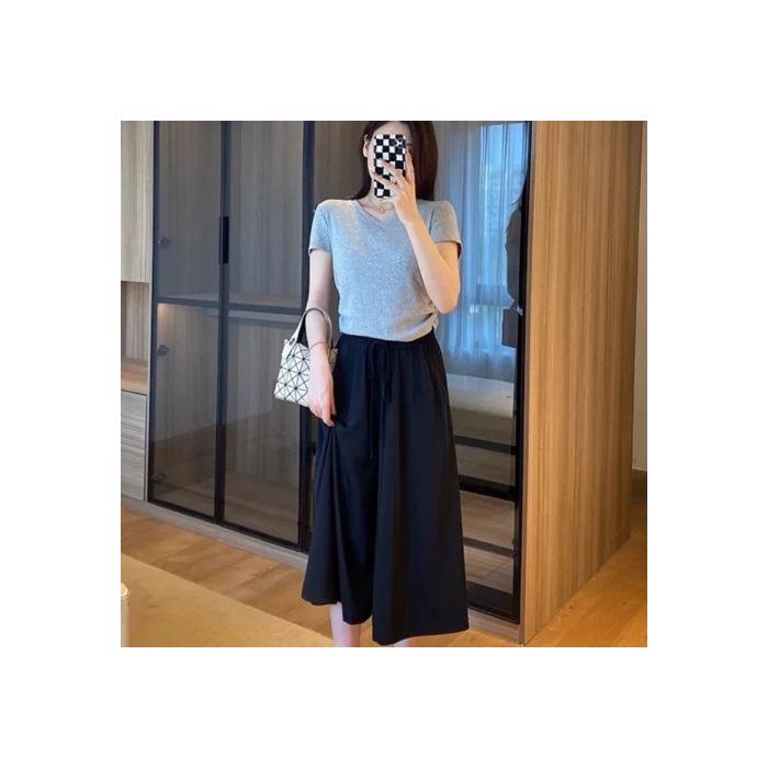 Hochtaillierte Eisseiden-Hose mit weitem Bein für Damen - Sommer Schlankmachend, Koreanischer Stil, Lockere Passform, Birnenform-freundlich, Rockhose mit Kordelzug