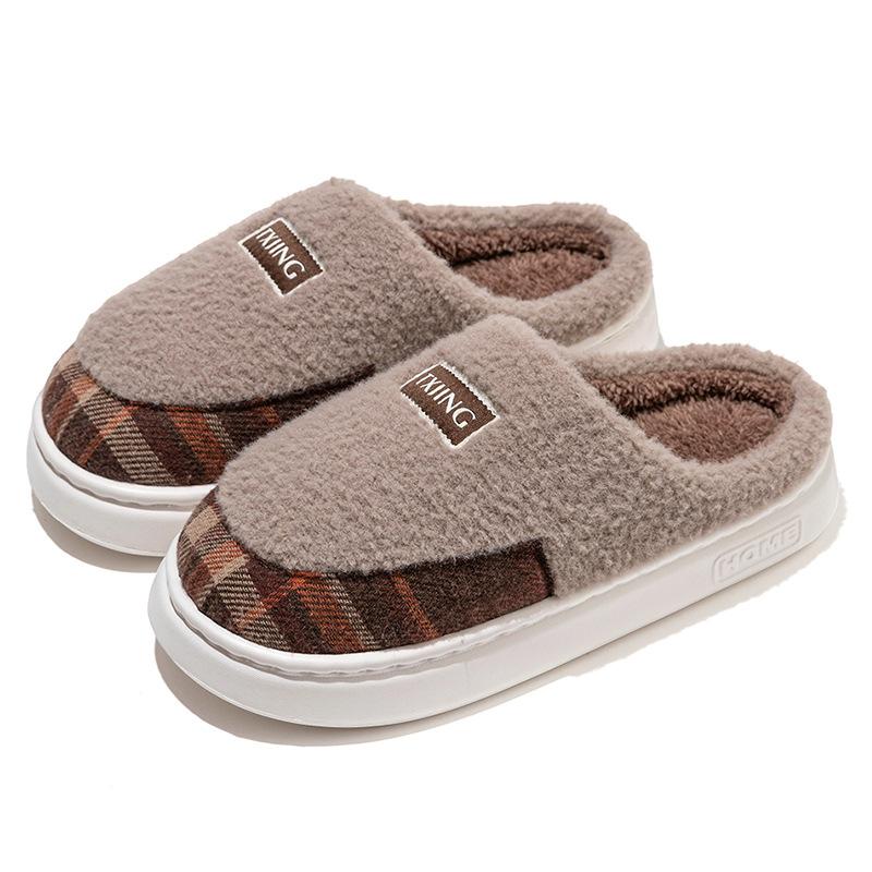 Warm Color Matching Shoes Autumn and Winter Indoor Living Room Dormitory Warm Thick-soled Velvet Couple Cotton Slippers