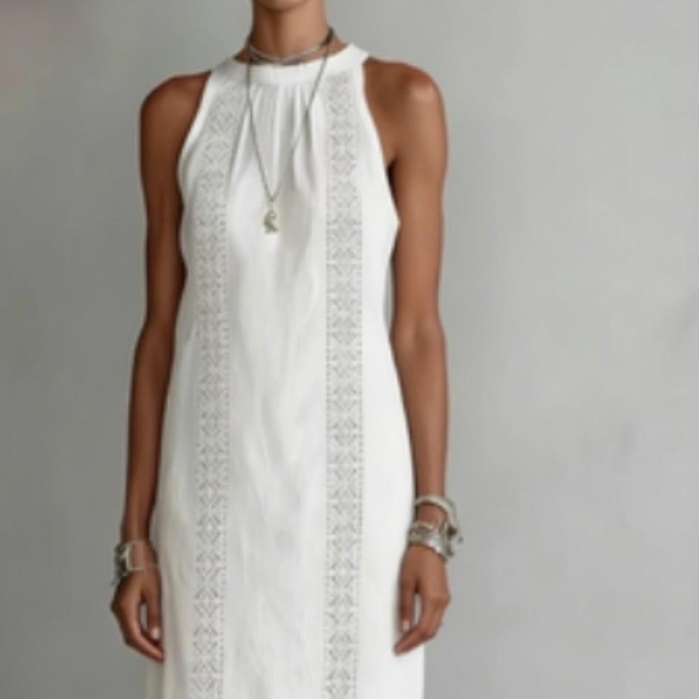 Neck Hanging Lace Splicing Dress Loose Fit Women's Summer Dress Long Skirt  Beach Wear