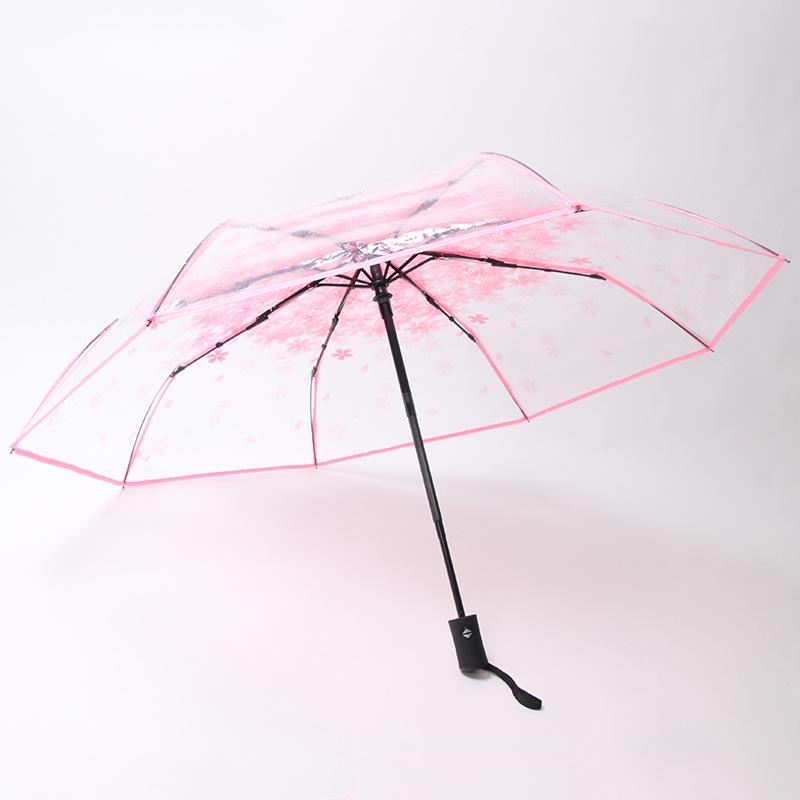 Umbrelă Automată Pliabilă Transparentă cu Flori de Cireș pentru Toate Condițiile Meteorologice - Ideală pentru Studenți