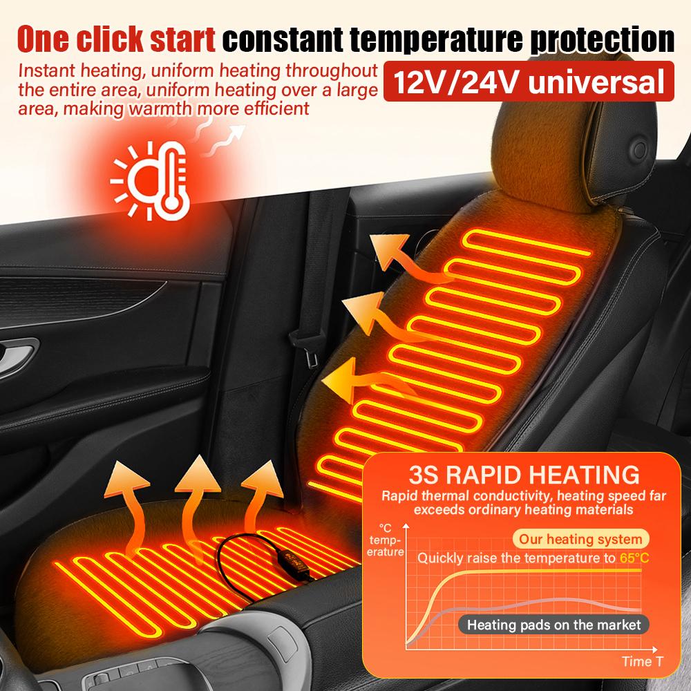 Long Haired Heated Car Seat Cushion Car Seat Cover Winter Heating Seat Cover 12-24V Universal for Car Truck Office Chair 2025