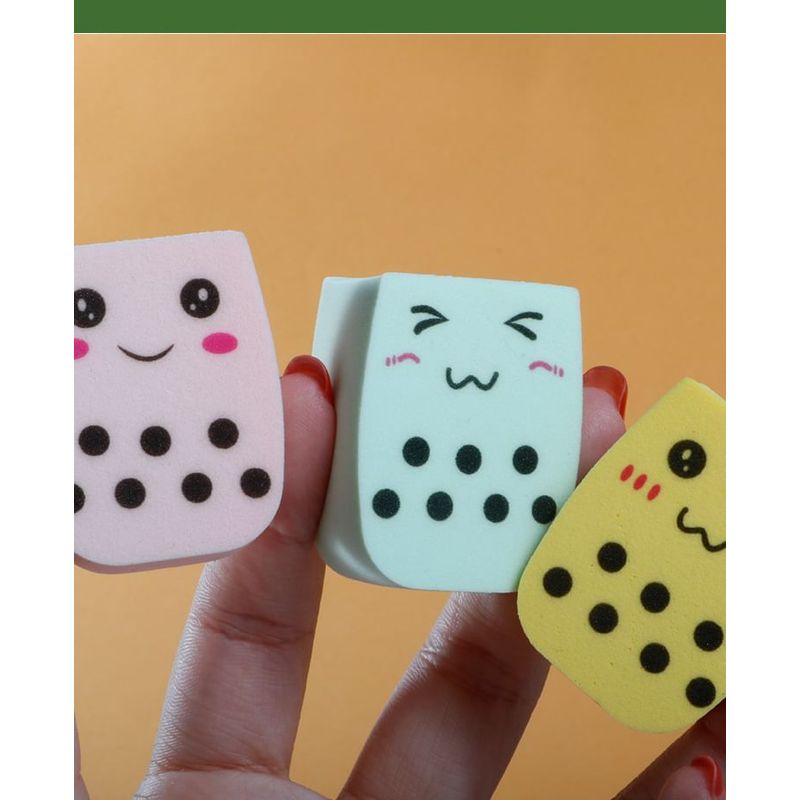 Buttermilk - Set of 3: Wet/Dry Use Bubble Milk Tea Shaped Powder Puff