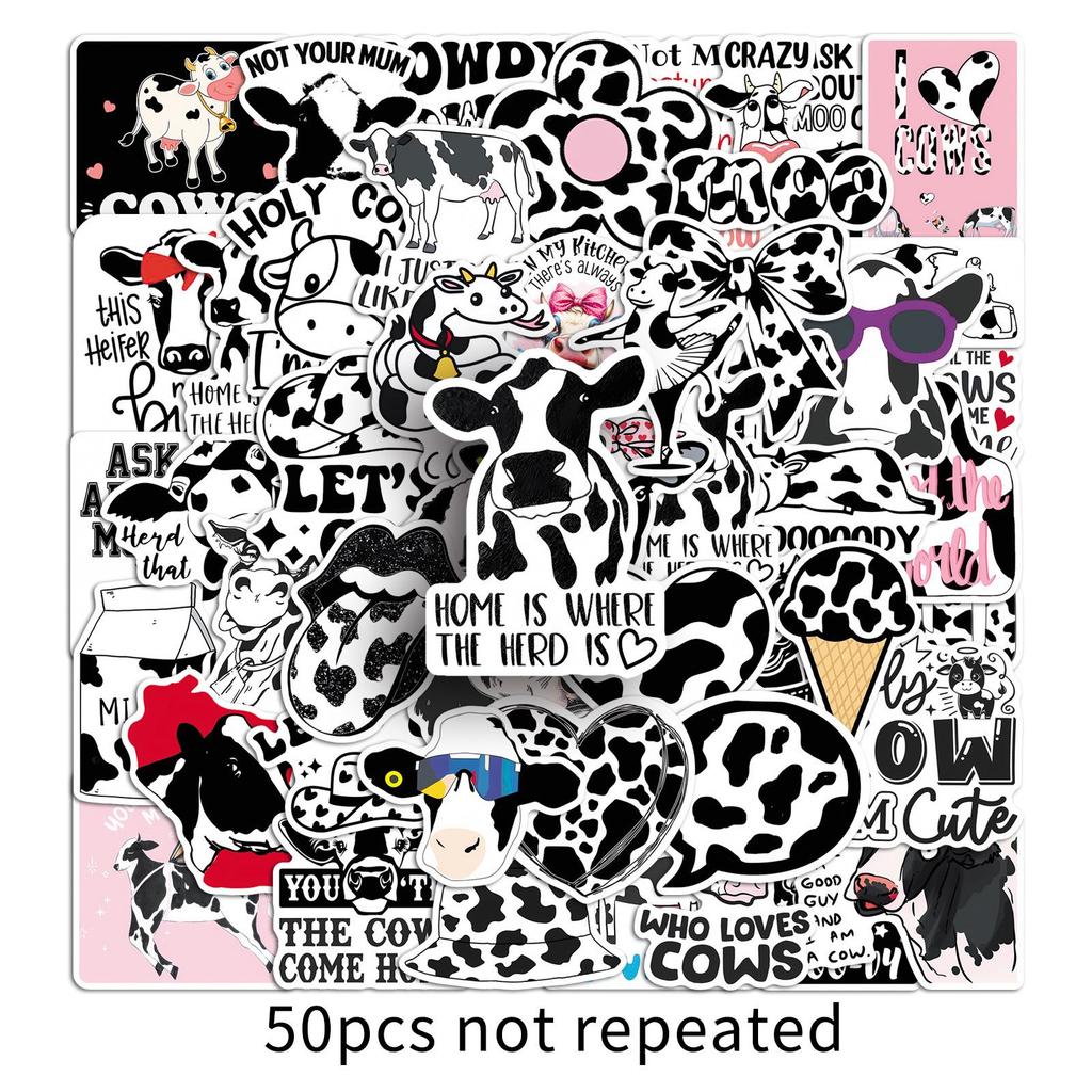 50 Creative Black & White Cow Stickers: Fun Waterproof Decorations for Bottles & Suitcases