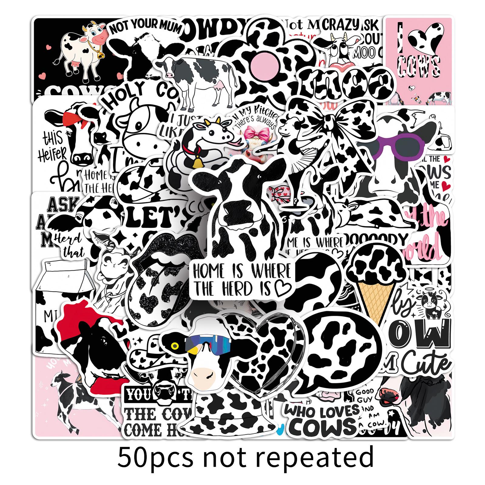 

50PCS Cute Cow Stickers: Cartoon Creative Waterproof Animal Decor for Fridges, Journals, Phones, and Stationery.