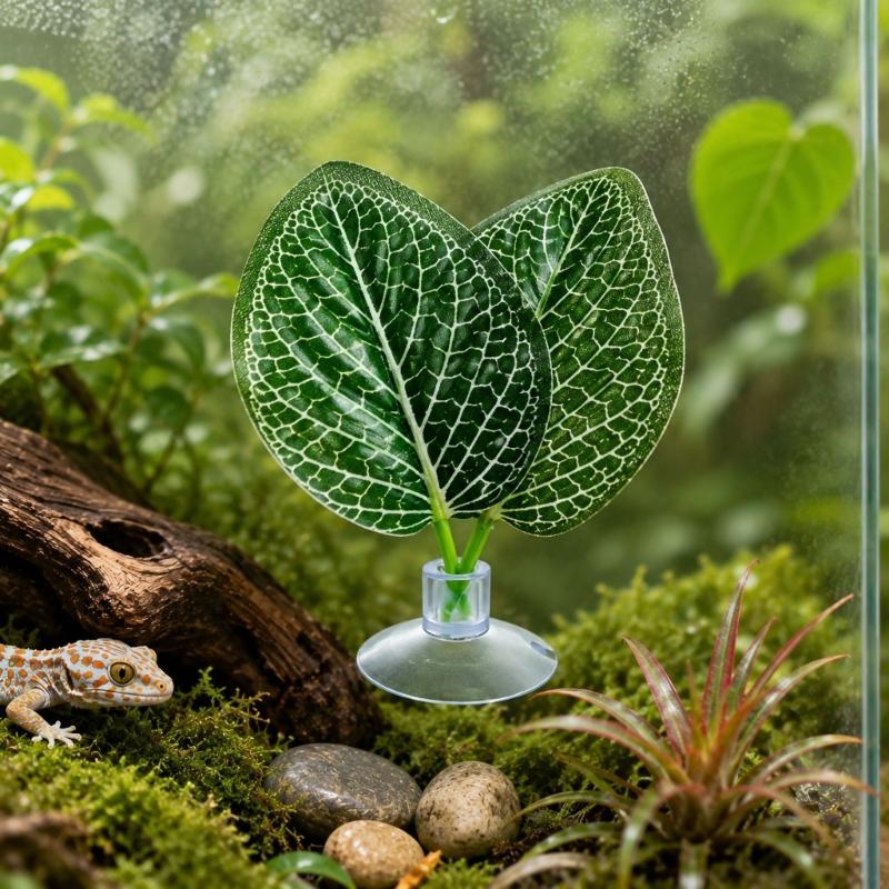 Reptiles Clear Suction Cup Artificial Plant Accent, Colorful Plastic Habitat Display Accessory for Enclosure Styling Use