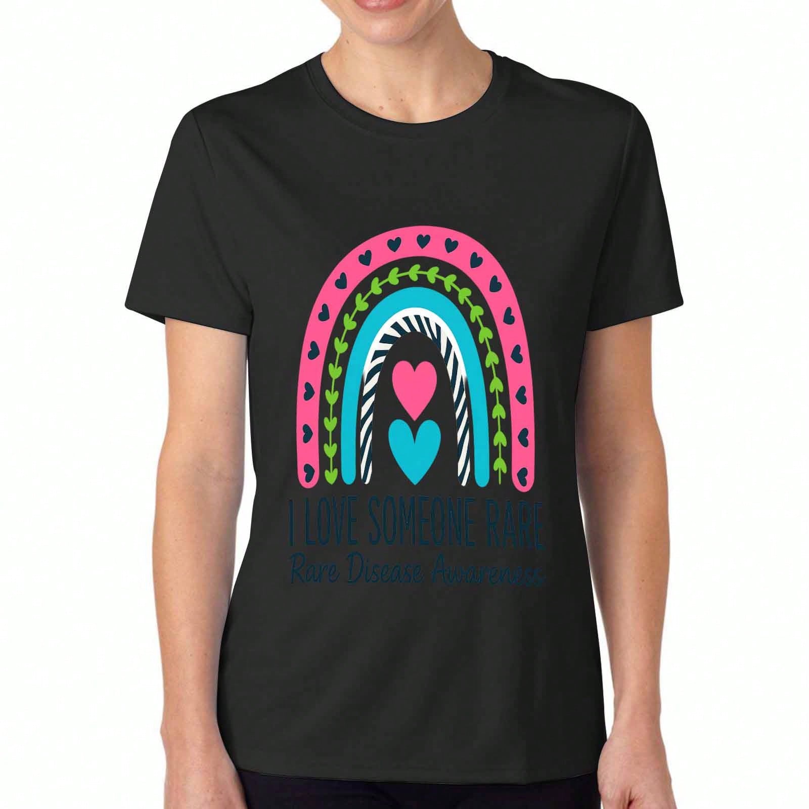 Rainbow Rare Disease Awareness Women s Cotton T Shirt, Premium Cotton Graphic Print, Durable, Casual Fashion, I Love Someone Rare, Show Your Support W S разноцветный