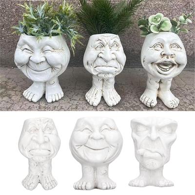 1Pcs Funny Muggle Face Sculpture Pot Funny Expression Pack White Resin Craft Interesting Plant Cultivation Pots