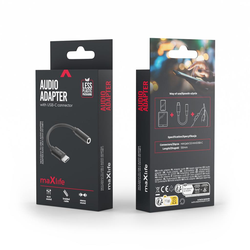 Maxlife Adapter Audio Mxjc-02 Jack 3,5 Mm - Usb-C Czarny